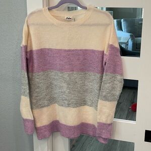 Pulse Cream, Lavender, and Gray Striped Crew Neck Sweater Womens Size xs